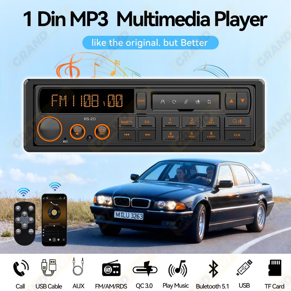 Ретро MP3 Автомобильный Радио Плеер 1 DIN Стерео Эквалайзер FM AM RDS DAB Приемник QC3.0 Bluetooth USB AUX Вход Для VW Porsche Mercedes Benz BMW