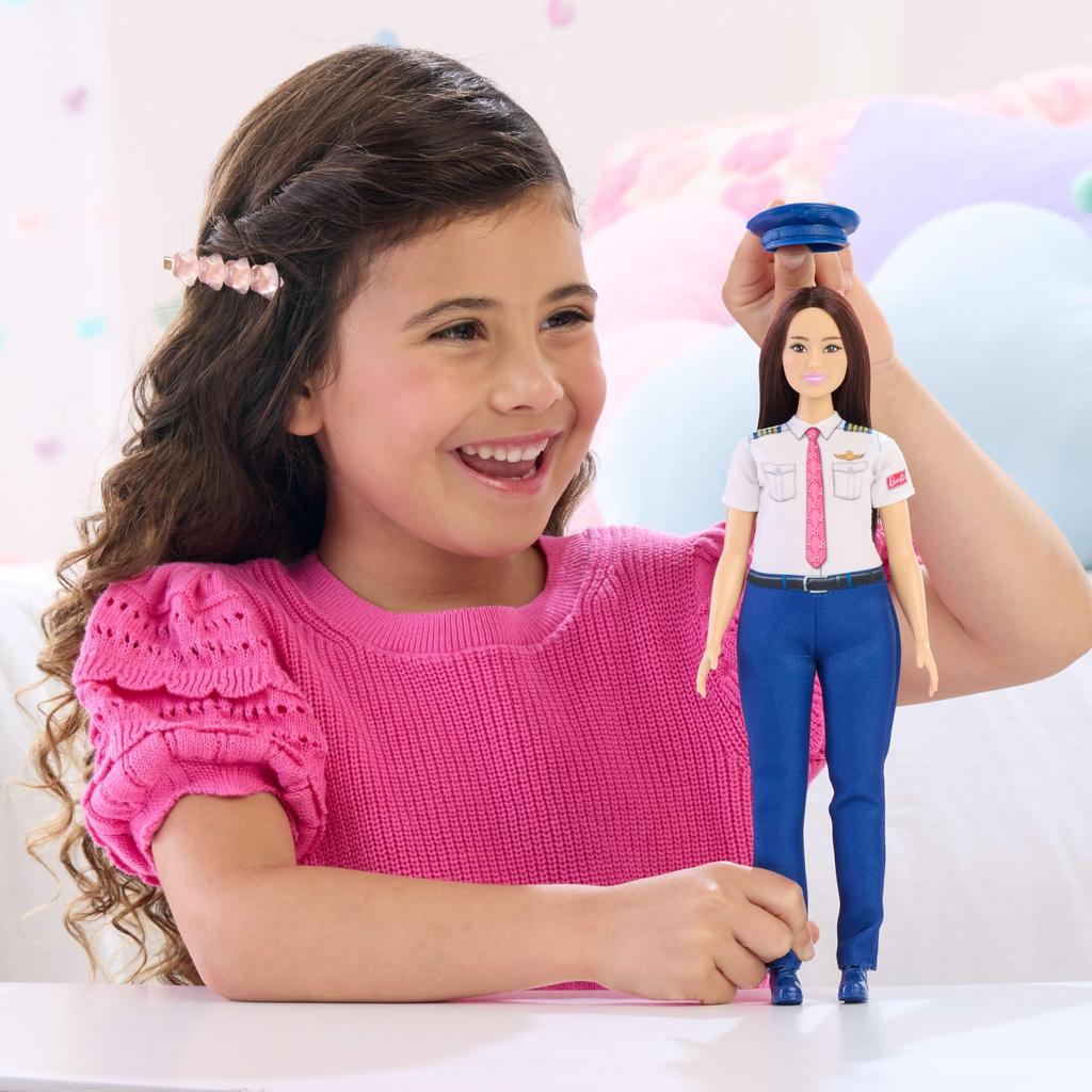 barbie Играйте с кукольным домиком Pilot для ролевых игр, возраст 3+, и с куклой Barbie JKF75! Игра в переодевание, Вверх, Синий,