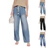 Women's Elastic Waist Loose Denim Wide-leg Pants