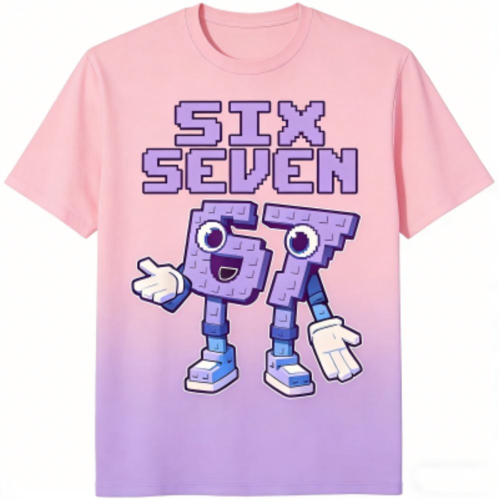 Summer Fashion Cartoon 67 Print Men's T-Shirts Summer Street Short-Sleeve Outdoor Casual Clothing for Men's and Women's Tees Top