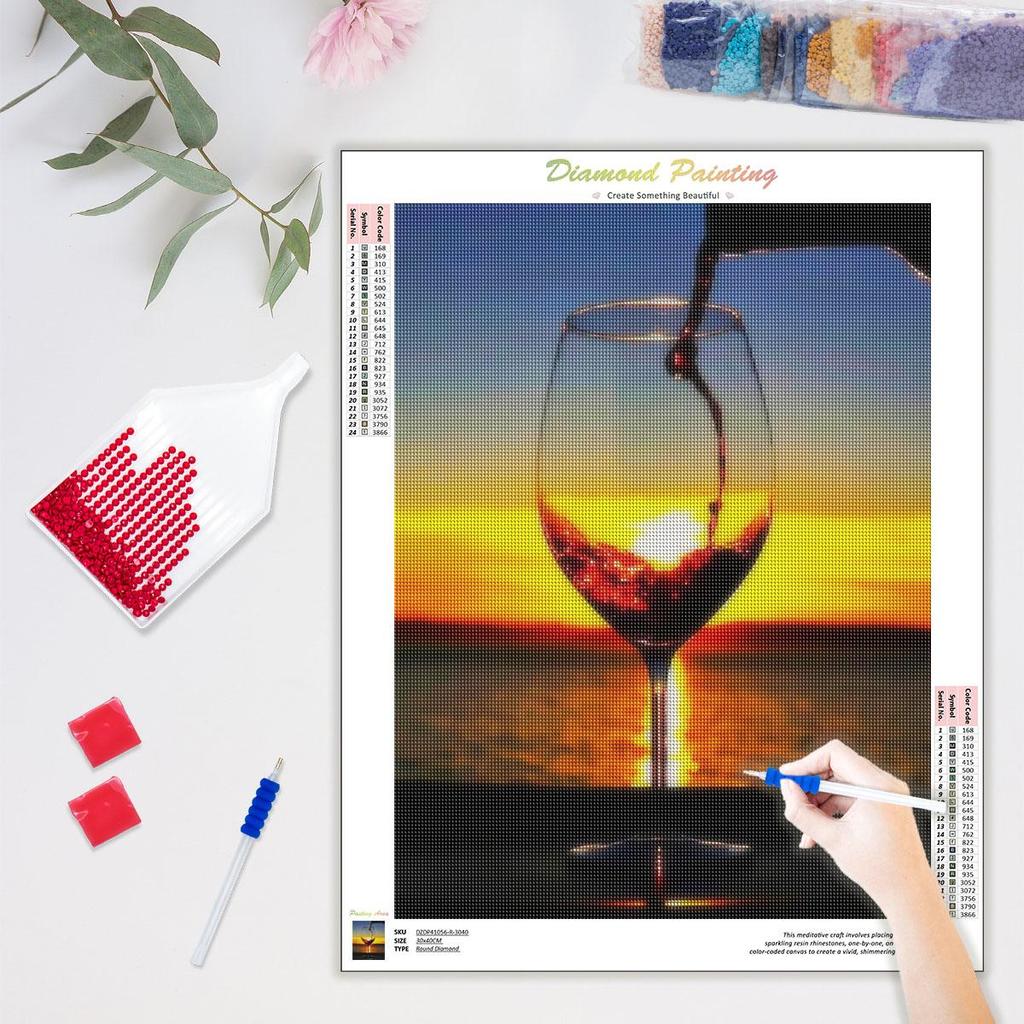 5D Diamond Painting Landscape Embroidery Wine Glass Full Round Diamond Art Rhinestone Mosaic Decor For Home 30x40cm/12x16inch