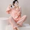 With Cushion Pajamas Female Spring and Fall Models Cloudy Cotton Long-Sleeved Wearable Plaid Homewear Two-Piece Set