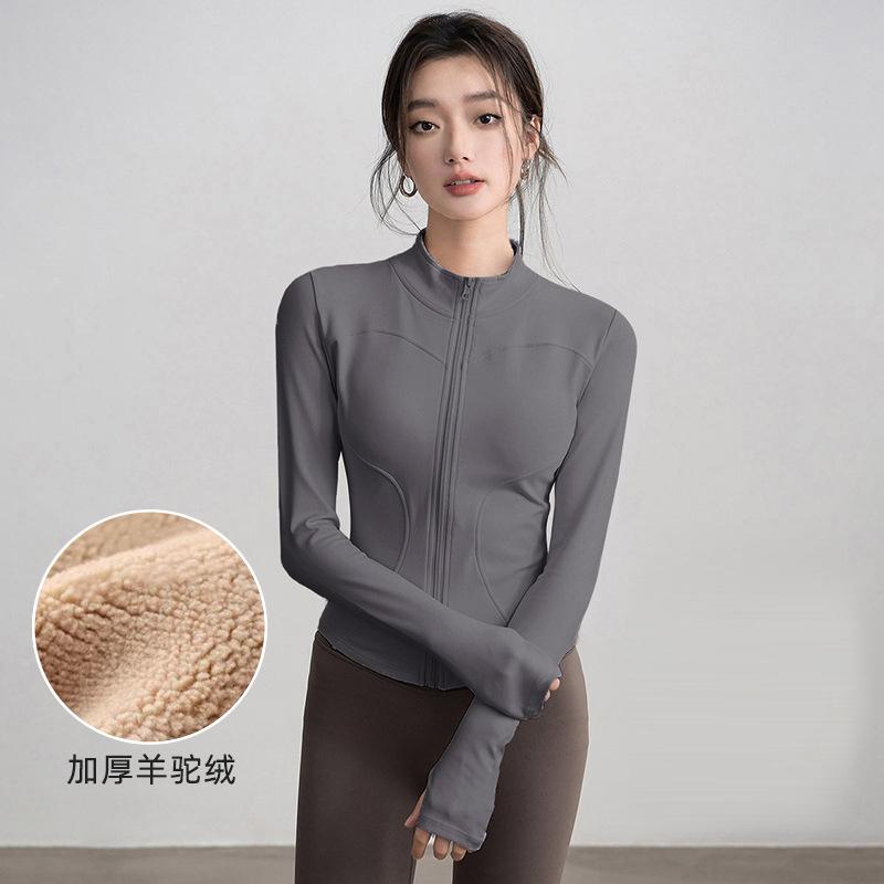 New velvet yoga clothes long-sleeved women's high-end sense slim and thin sports tops spring professional fitness clothes jacket