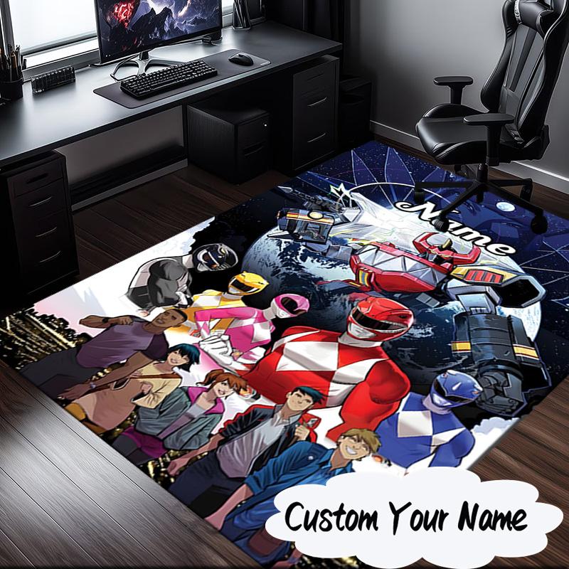 Custom Name Power Rangers City Adventure Carpet, Chair Rug,Area Rug for Office Bedroom living rooms bedroom, Doormat decor Christmas fan gifts
