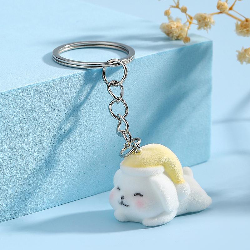 Kawaii флокированный смоляной кролик брелок мультфильм кролик телефон кулон чехол для наушников брелок рюкзак сумка декоративный автомобильный брелок