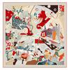 Silk Scarf Women Circus Troup Print Square Scarves Head Echarpes Silk Foulards Femme Wraps Beach Shawl Bandana Lady Hijabs 90CM