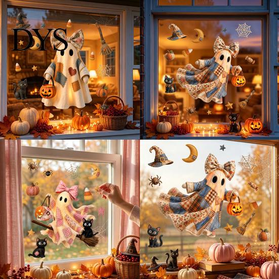 Living Room Wall Art Halloween Ghost Swing Static Window Decals, Waterproof Peel and Stick Reusable Home Film Stickers, Removable Glass Decor