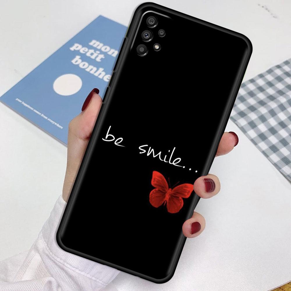 Case For Samsung Galaxy A52 A12 A32 A51 A21s A71 A13 A53 A22 A31 A72 A03 A02s A41 Black Phone Shell Beauty Pink Butterfly