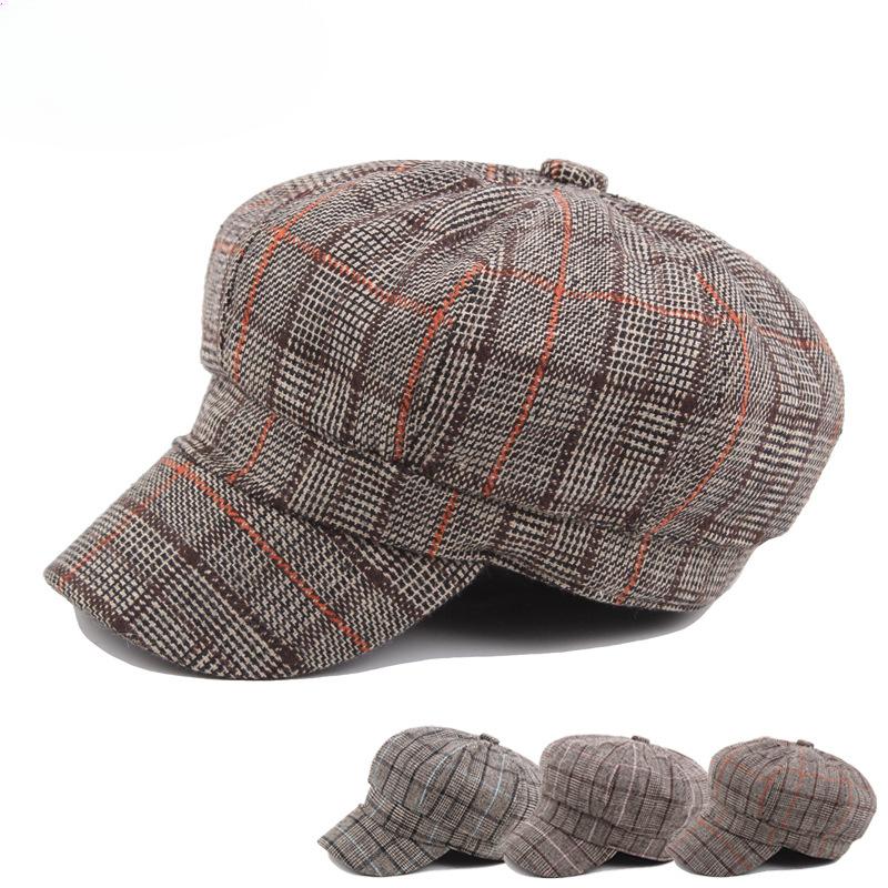 Beret Female Plaid Painter Hat Tide Korean Cap Art Fan Versatile Japanese Plaid Octagonal Hat