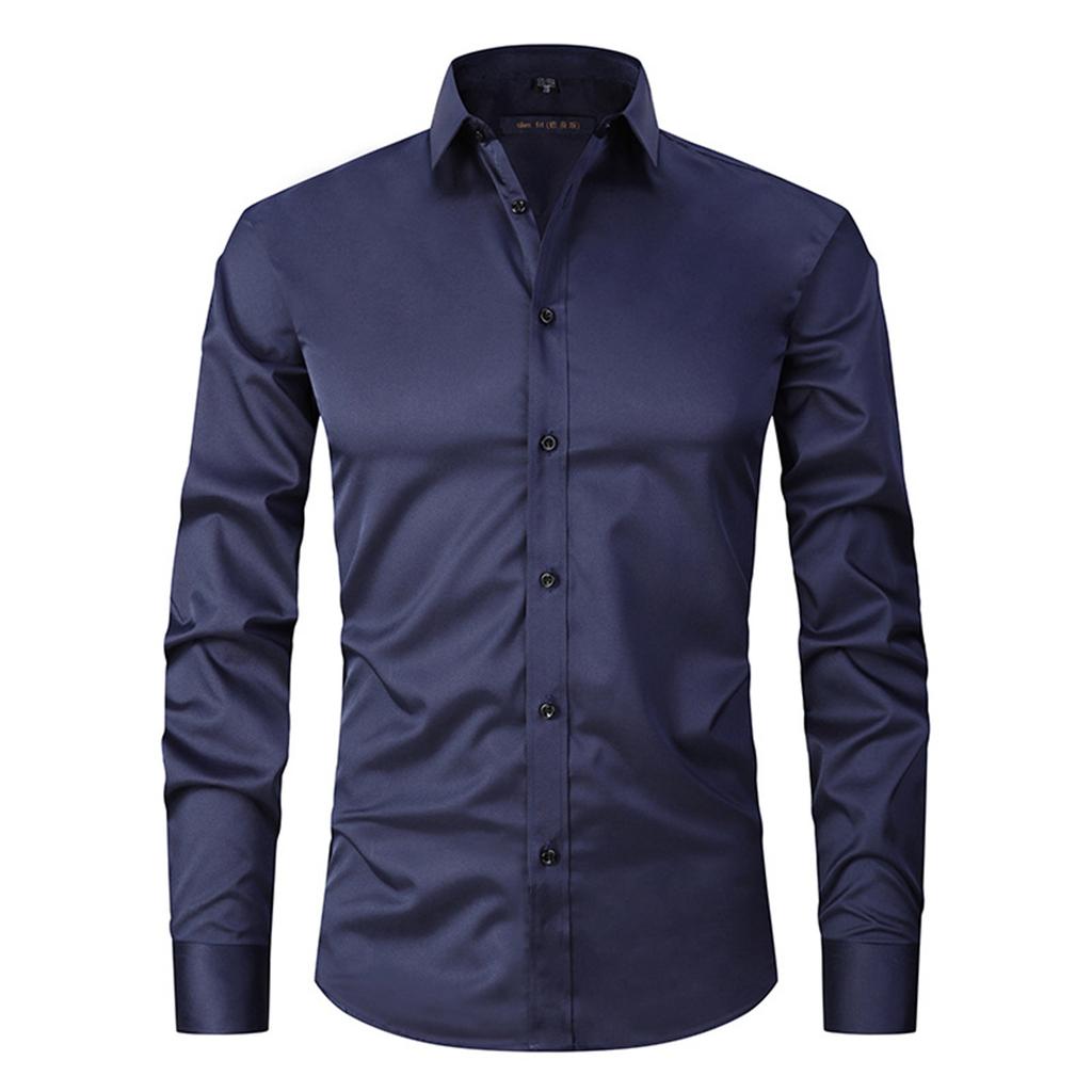 Elastic Shirt Men's Long Sleeve Shirt Men's Top Slim Solid Color Inch Shirt