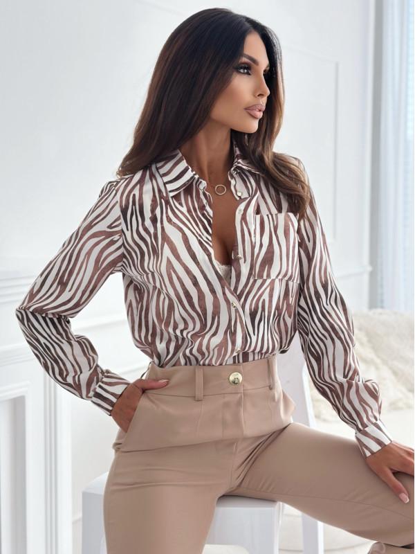 Модная женская блузка-рубашка с длинным рукавом и принтом, многоцветная, осень 2024