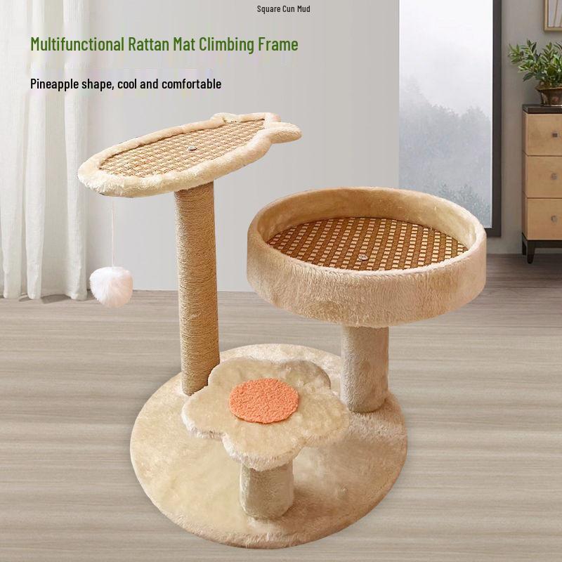 Четырехсезонное кошачье дерево: Кровать, Игровой комплекс, Когтеточка, Сизалевая веревка, Когтеточка, Игрушки и принадлежности.