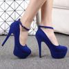 Сексуальные женские туфли на высоком каблуке 2025 года, туфли-лодочки на платформе с ремешком, черные, красные, синие, на каблуке, для танцевальной вечеринки, свадебные туфли, женские, большого размера 45