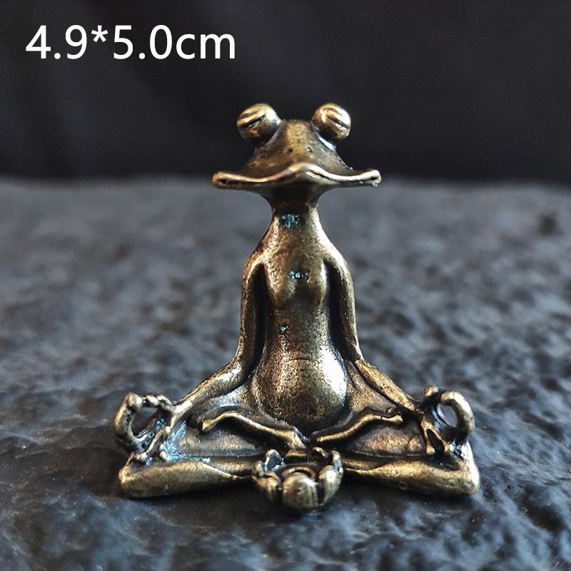 Vintage Brass Zen Frog Meditation Buddhist Statue Metal Ant Turtle Sculpture Incense Burner Household Decoration Tea Pets
