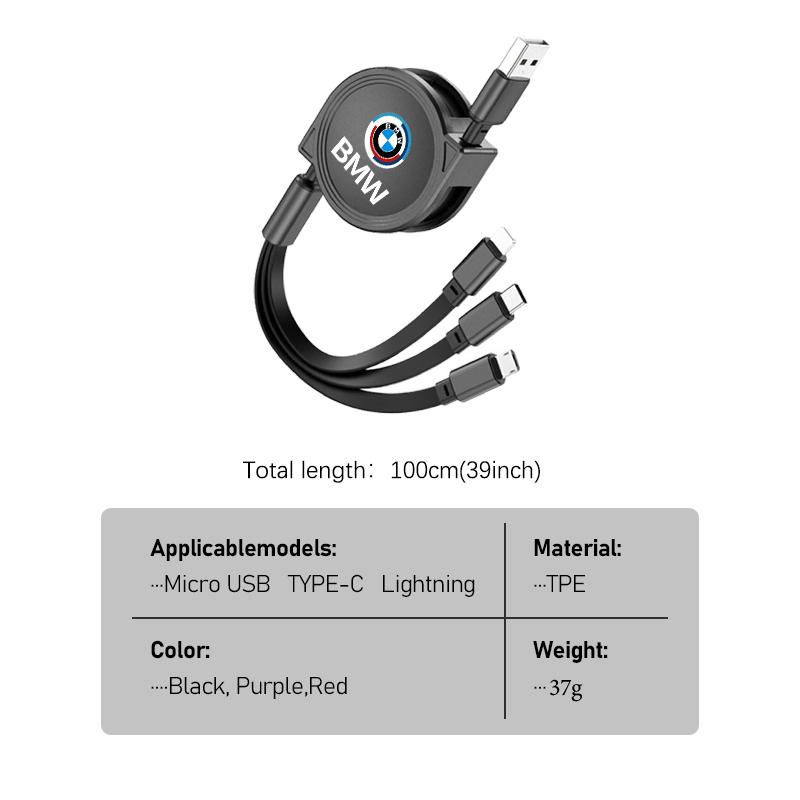 wzcr7 3 In 1 Retractable Data USB Charger Fast Cable Car Styling For BMW Performance M2 M3 M4 X1 X3 X4 X5 E87 X7 E91 G20