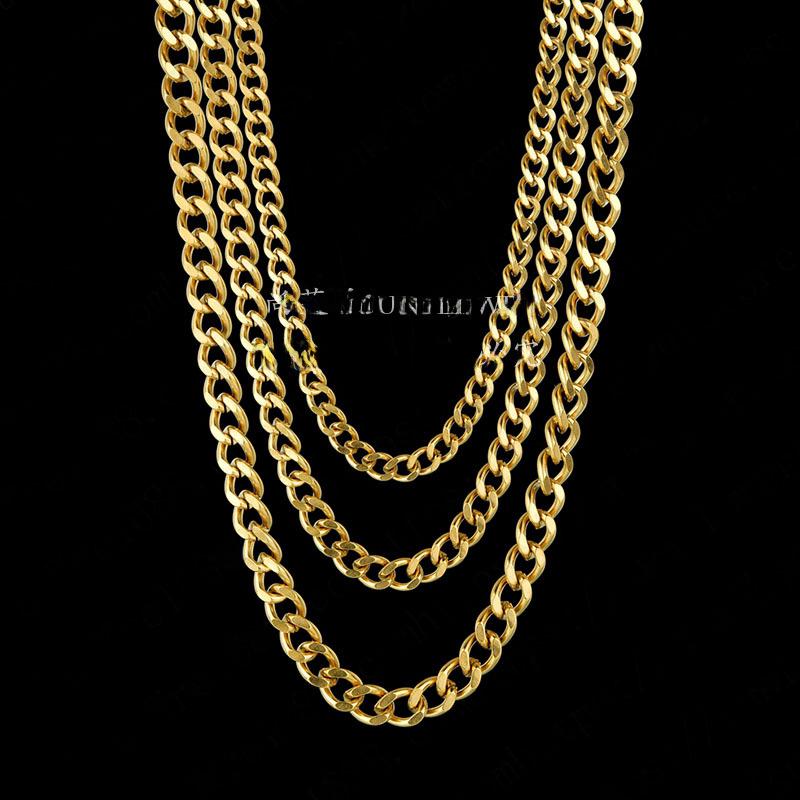 Мужское кубинское ожерелье из нержавеющей стали 18 карат с двухсторонней полировкой