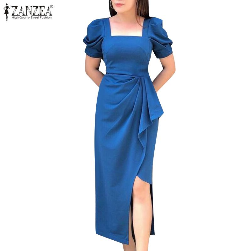 ZANZEA Женское повседневное элегантное платье с квадратным вырезом и короткими рукавами для лета