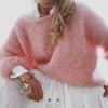 Women's Jumper Hollow Out Soft Fluffy Loose Lantern Long Sleeve Knitted Sweater Mohair Sweater