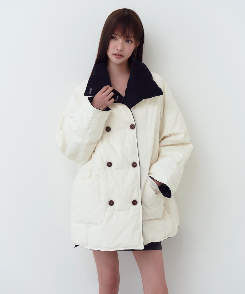 THE GREEN LAB Corduroy Color Block Padded Peacoat [Ivory]