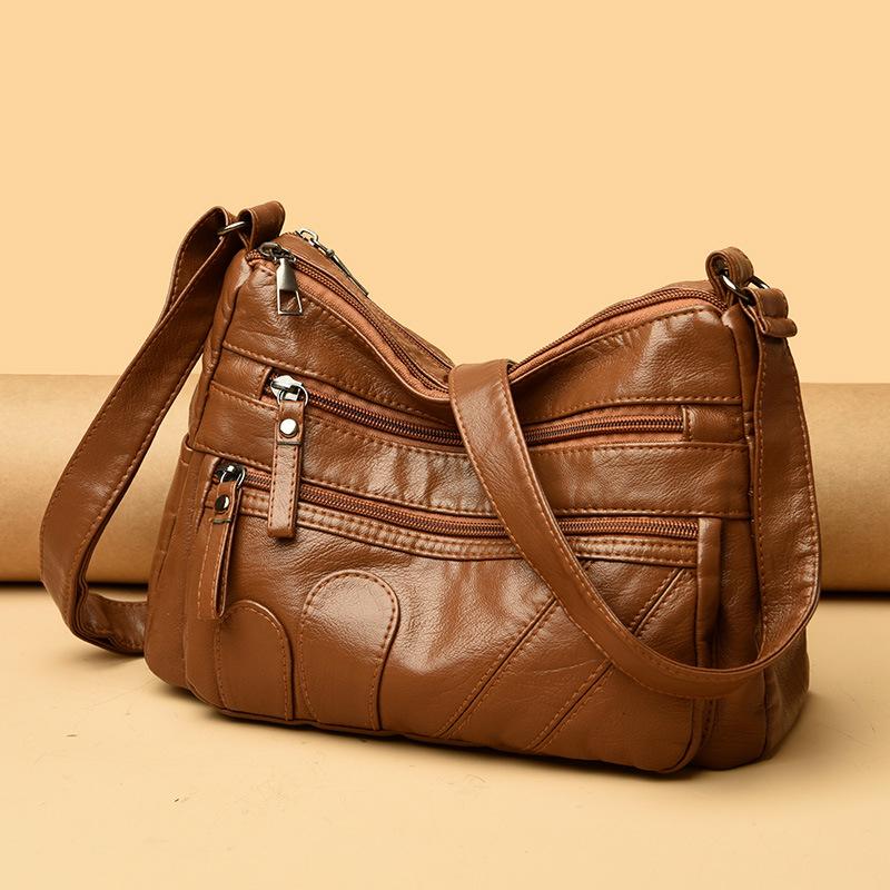 Женская новая сумка для мам среднего возраста через плечо, модная многослойная мягкая кожаная женская сумка