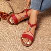 Мода 2025 Новый стиль Босоножки на плоской подошве с круглым носком Летняя мода Однотонные С круглым носком Пряжка на щиколотке Удобные Повседневные сандалии для женщин