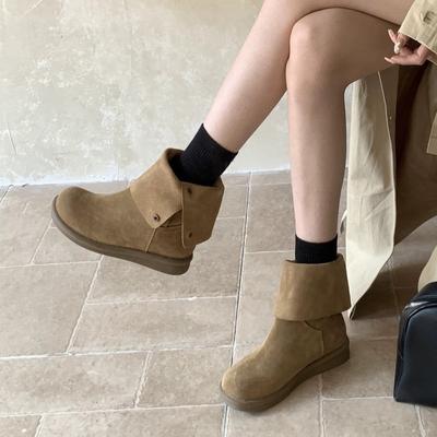 Версия из коровьей кожи~ лацкан уродливые милые большая голова короткие ботинки женские новые весенне-осенние одинарные ботинки ретро платформа ботинки Мартина