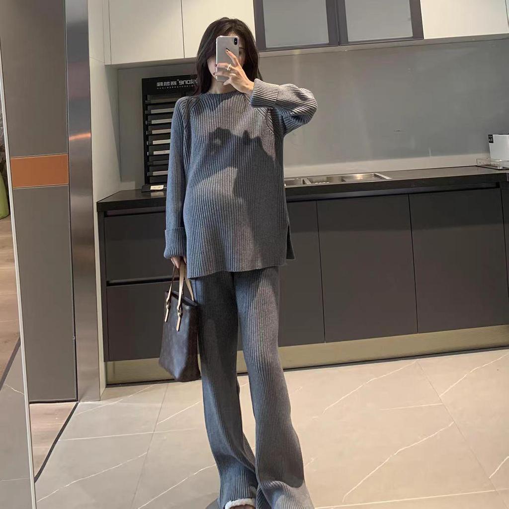 Корейский ретро теплый свитер и вязаные брюки широкого покроя, комплект из двух предметов, осень/зима 2025