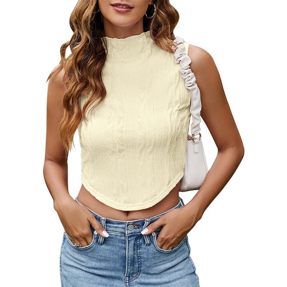 Безрукавка Текстурированная майка Повседневная летняя трикотажная круглая горловина Slim Fit Открытый пупок