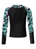 Children‘s 4-Piece Swimsuit Set Printed Long Sleeve Mock Neck Top U Back Crop Top High Waist Swim Shorts and Briefs for Beach Vacation