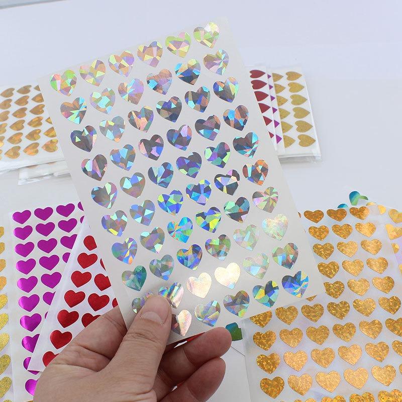 600pcs/10 Sheets Laser Hearts Love Stickers Glitter Adhesive Heart Sticker Labels For Student Planner Scrapbook