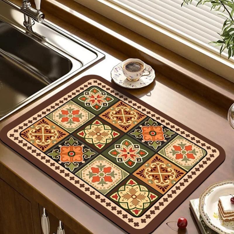 Extremely Simple Style Flower Kitchen Diatomaceous Mud Drainage Pad Absorbent Pad Bar Counter Coffee Machine Pad Placemat