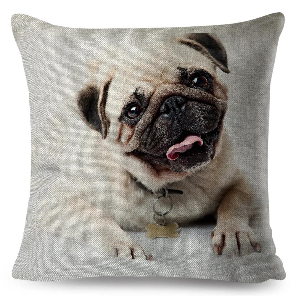 Both Sided Pug Dog Print Cushion Cover Decoration Pet Animal Pillow Case for Sofa Home Car Linen Pillowcase 45x45cm