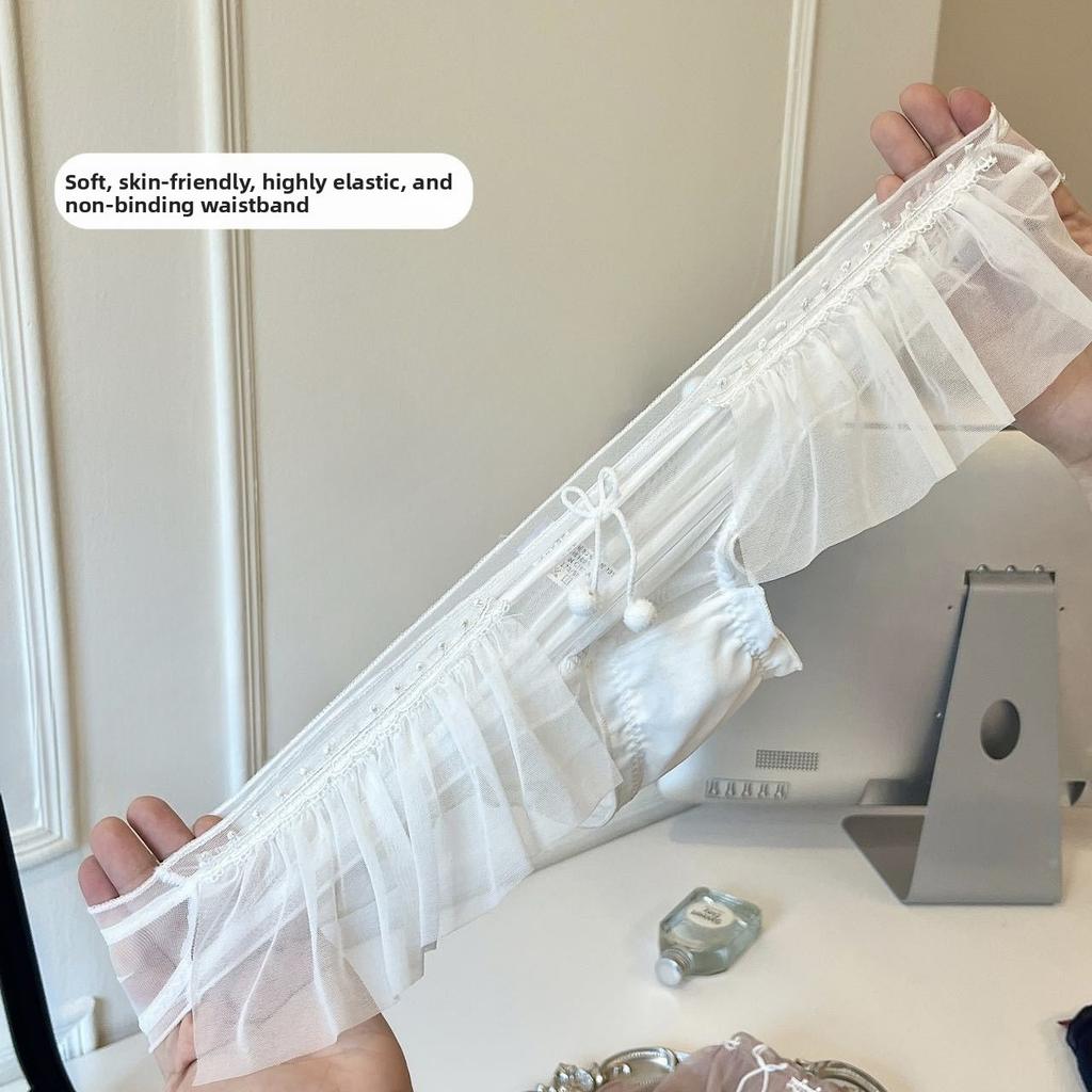 Ladies Spring and Summer 100 Pleated Mesh Lace Comfortable Breathable Cotton Crotch Waist Triangle Briefs