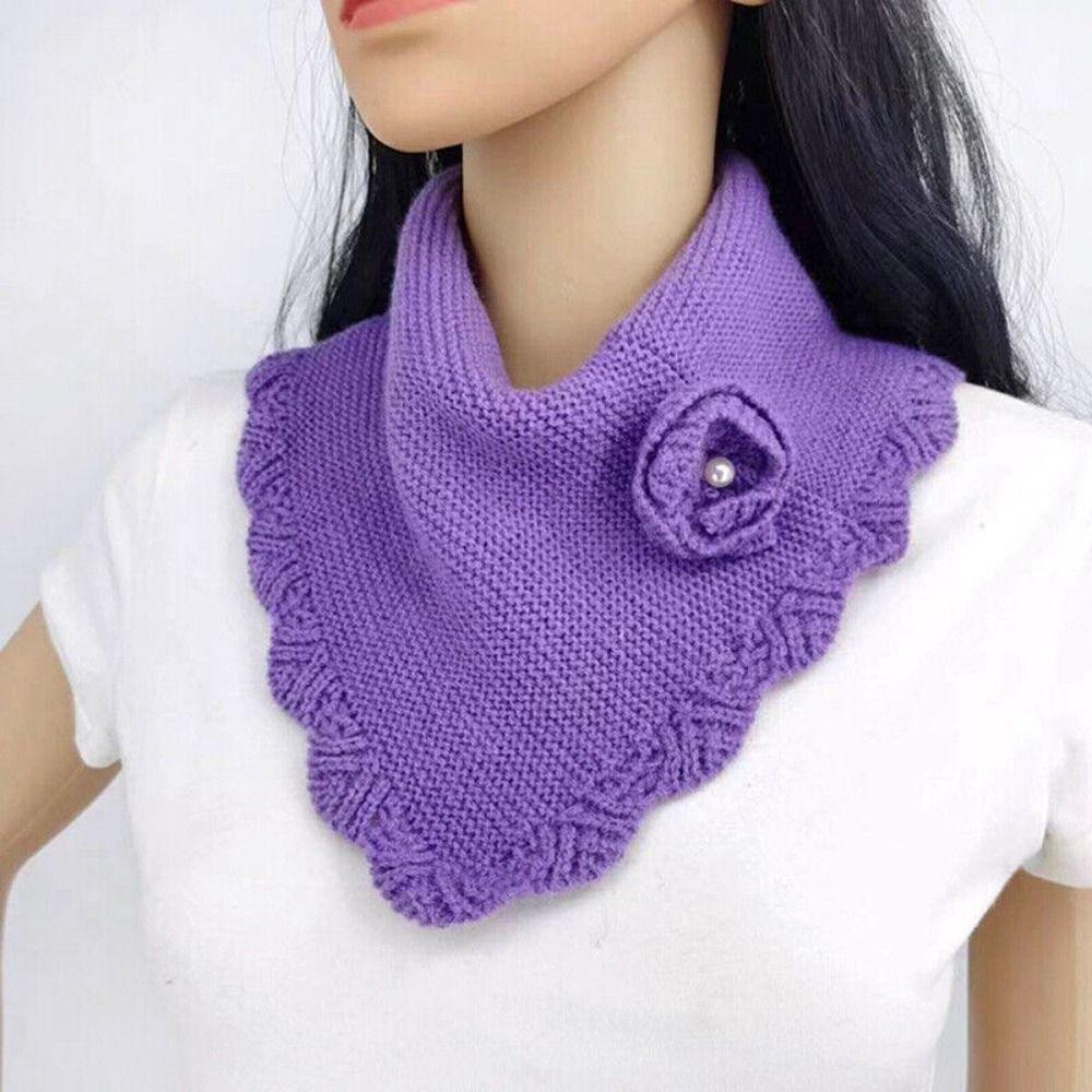 Solid Color Wavy Edge False Collar Crochet Flower Neck Warmer Fashion Women Knit Triangle Scarf