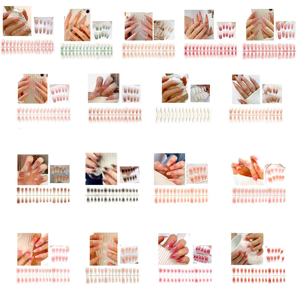 30Pcs Long Press On Nails Coffin French Fake Nails Tip Gradient Acrylic Nails Glossy False Nails for Women Girls