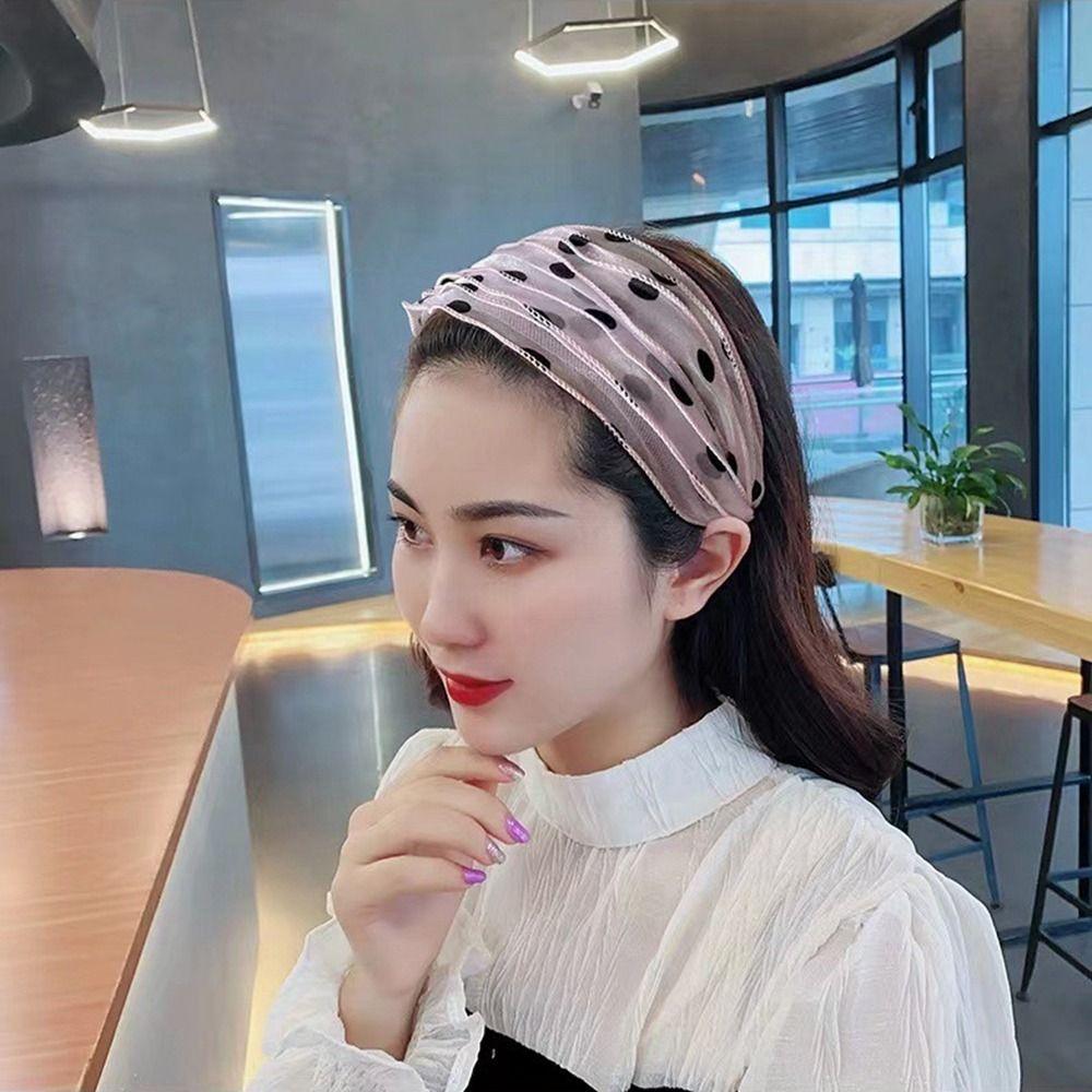 Повязка на голову для лица с широкими полями, в горошек, широкая повязка для волос, корейский головной убор, женская повязка на голову, сетчатые повязки для волос