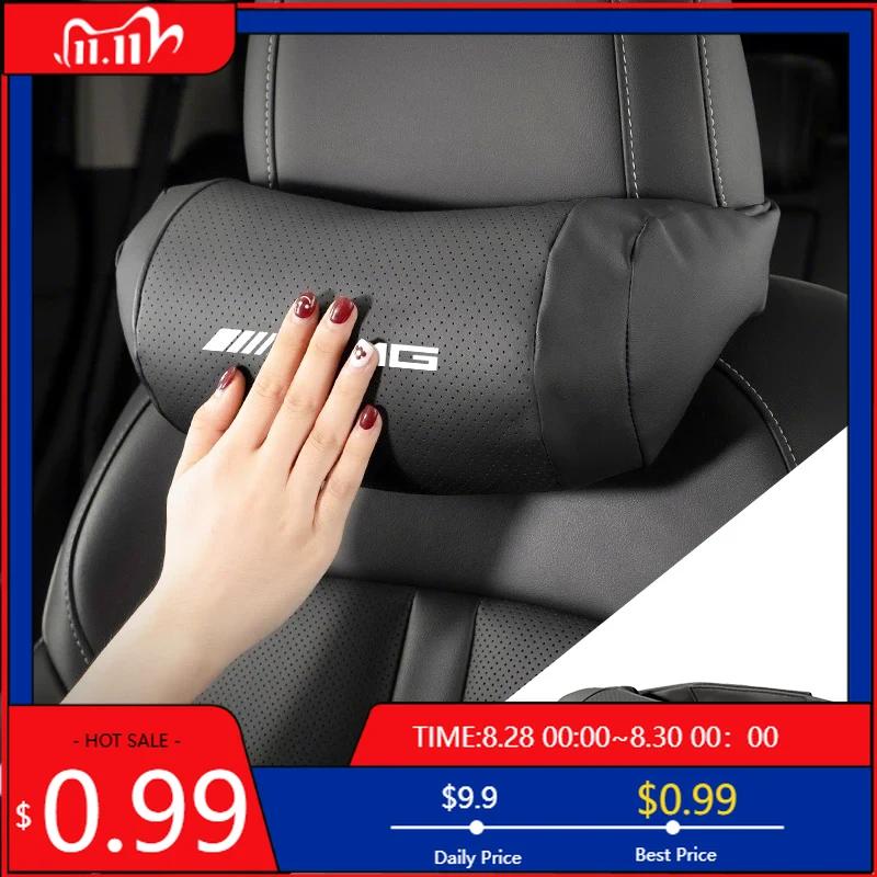GLC GLB Car Seat Headrest PU Leather Neck Pillow Head Support Protector Cushion For Mercedes Benz AMG W204 W205 W203 W211 W212