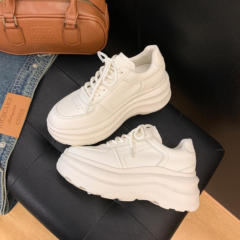 [Su Yinyin] Leather heightening 8cm muffin thick-soled little white shoes women's spring and autumn new sports shoes women's dad shoes