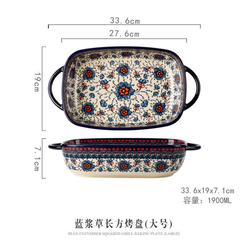 Керамический противень для выпечки в польском стиле, посуда, духовка, микроволновая печь, большая миска, салат, фруктовый торт, прямоугольная тарелка, украшение для вечеринки
