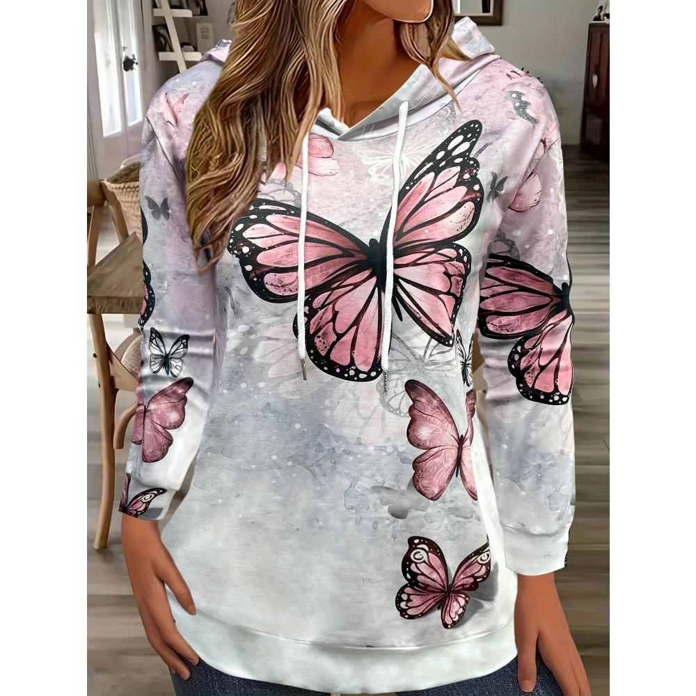 2025 Женские топы осень и зима толстовки женские свободные с цветочным принтом бабочки 3D-принт модные повседневные толстовки