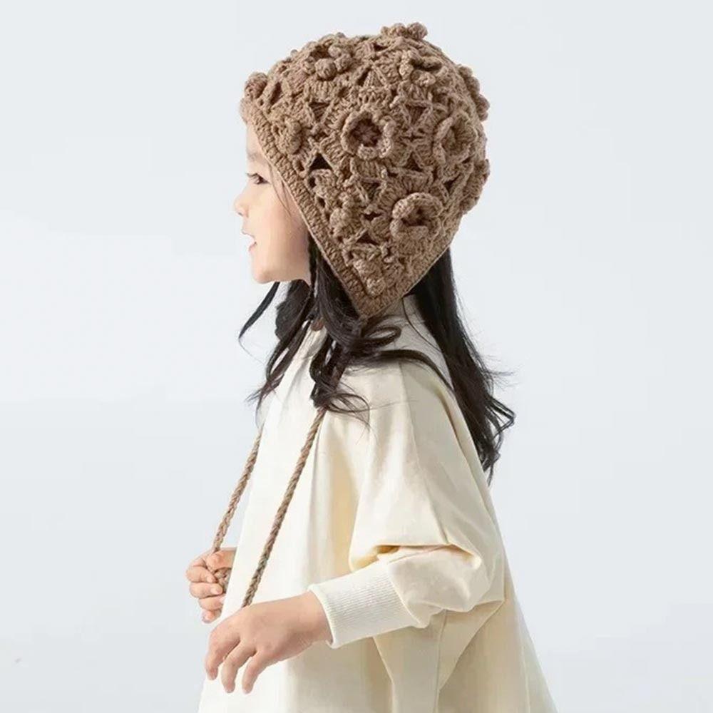 Crochet Beret Cap Hollow Flower Skullies Hat Breathable Princess Cap  for Child Girls
