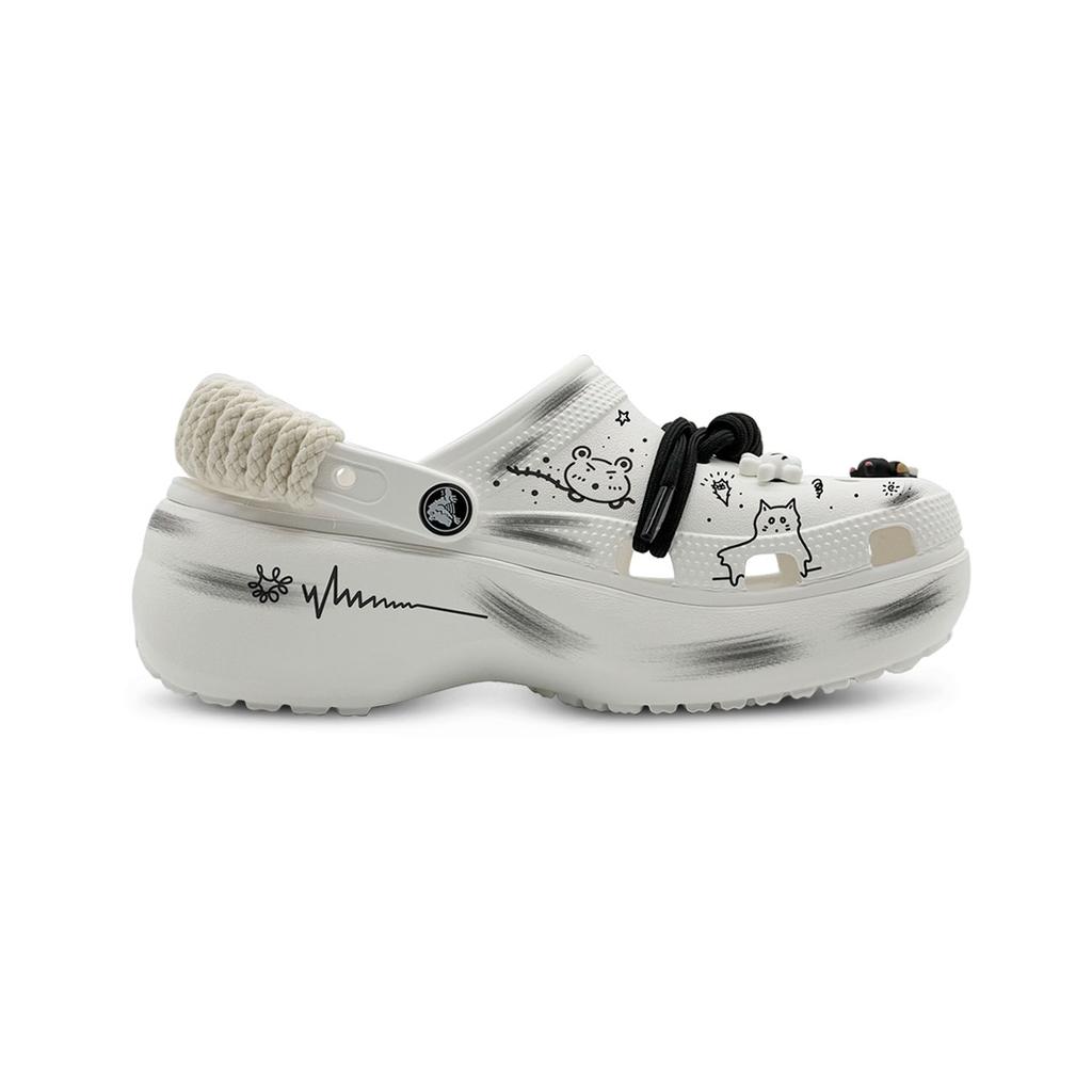 Crocs Classic Platform Clog Happy Graffiti EVA Cloud Cartoon Cute Hole Shoes Women's White