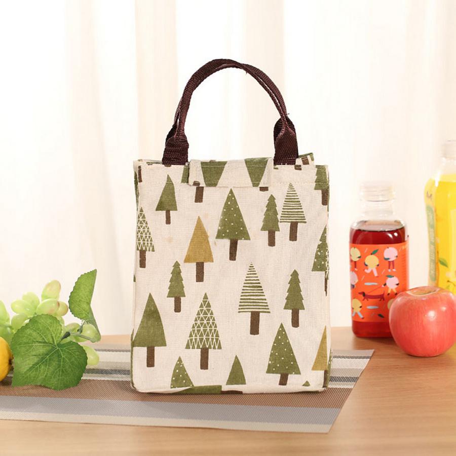 Печать милой многоразовой хлопчатобумажной сумки для обеда изолированная сумка-холодильник пакет коробки для завтрака