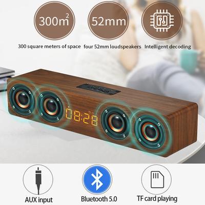 Перезаряжаемый деревянный будильник с Bluetooth-саундбаром, сабвуфером, динамиком и FM-радио для украшения дома или игровой комнаты для киберспорта