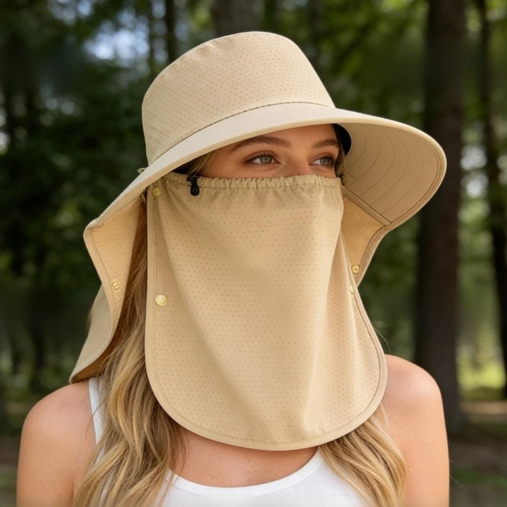 Simple Wide-Brimmed Shawl Mask Hat Solid Color Adjustable Picking Tea Hat Thin Polyester Sunshade Sun Hat Cycling