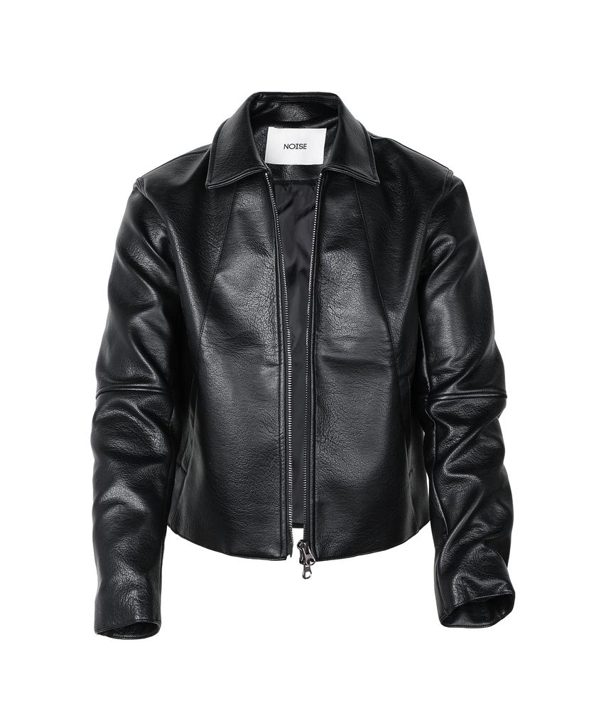 NOISE Grain Crop Leather Jacket_[Black]