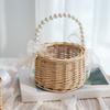 Wicker Rattan Basket Handmade Wedding Flower Basket with Faux Pearl Handle Flower Girls Basket for Home Decor Bridal Shower Picnic