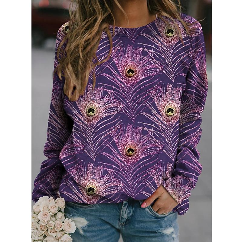 Spring And Autumn 3D Peacocks Printed Long Sleeve T Shirt Women Florals Pullover Harajuku Clothing Fashion Women Tops Sweatshirt