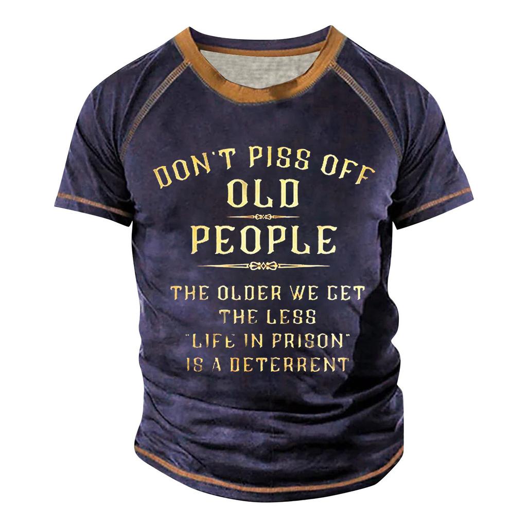 Men's Raglan T-shirt Retro Short Sleeve Round Neck Letter Printing Tops