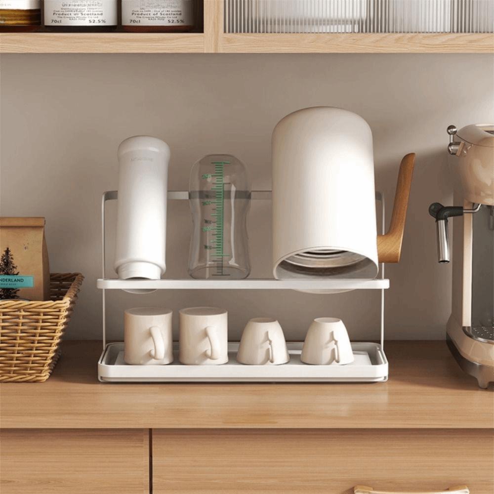 Removable Bottle Drying Rack with Drain Tray Mug Organizer Coffee Cup Drain Holder Countertop